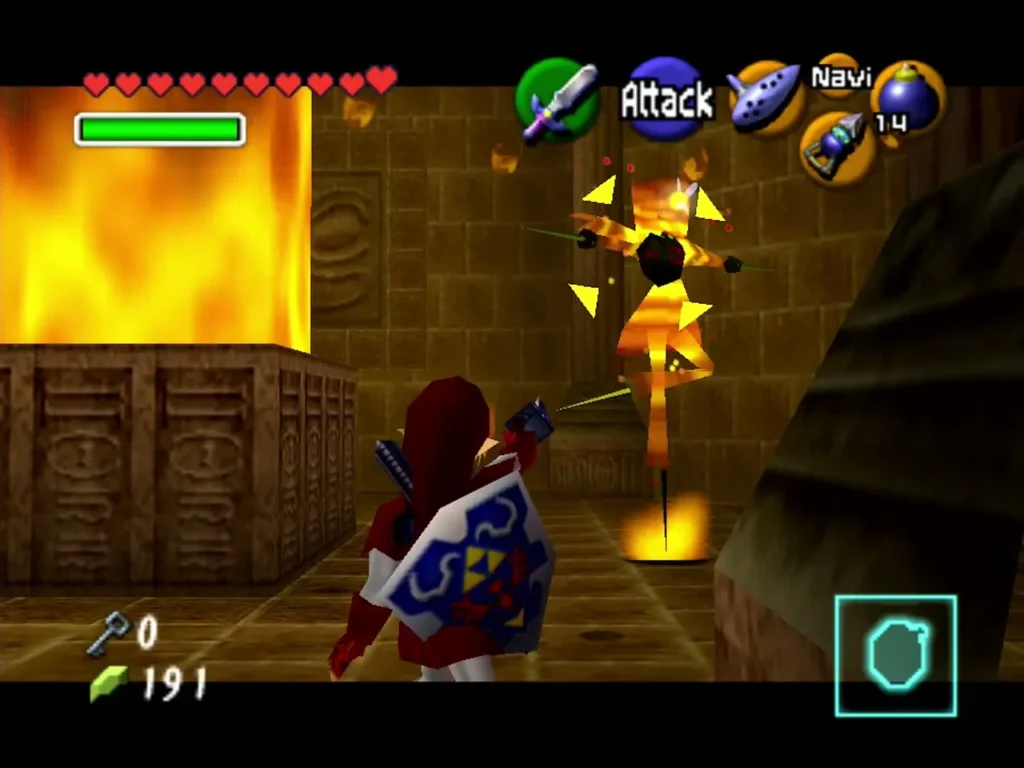 Flare Dancer spinning in a column of flame while Link stands ready with his sword Flare Dancer spinning in a column of flame while Link stands ready with his sword