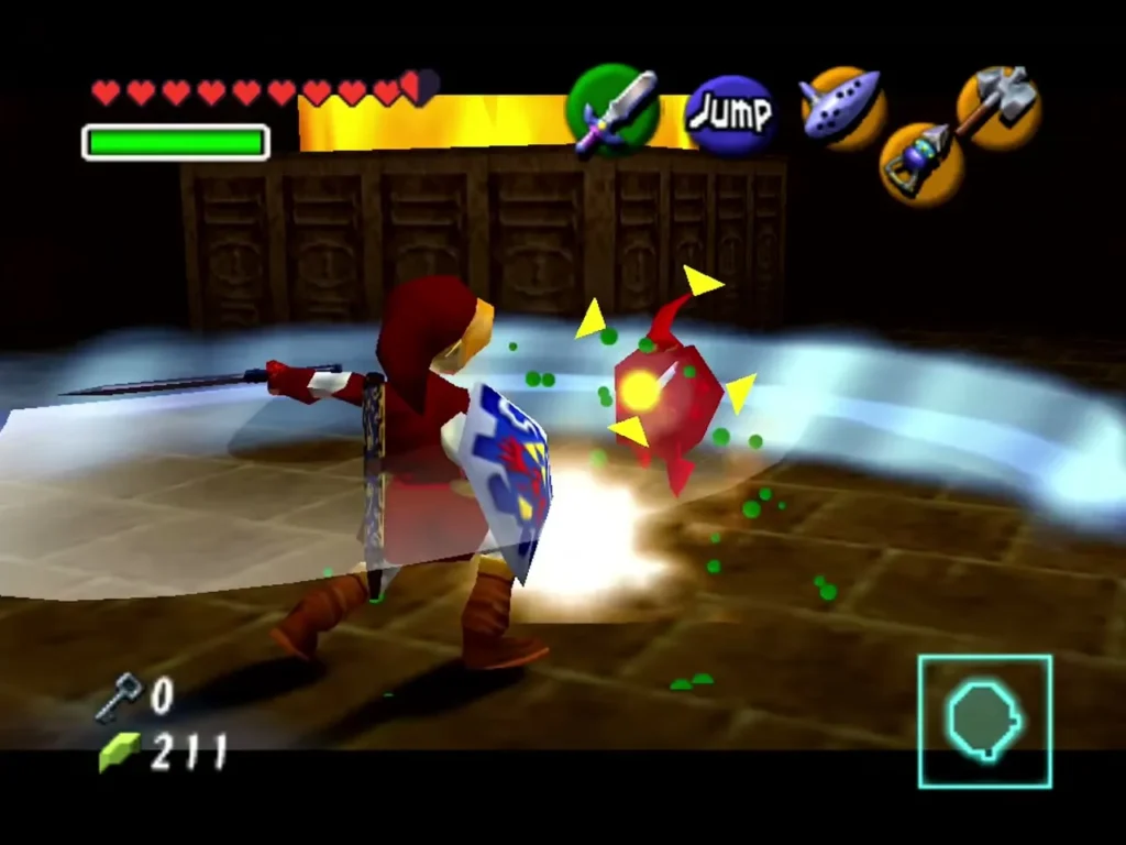 Link slashing the small body of the Flare Dancer with his sword in the arena Link slashing the small body of the Flare Dancer with his sword in the arena