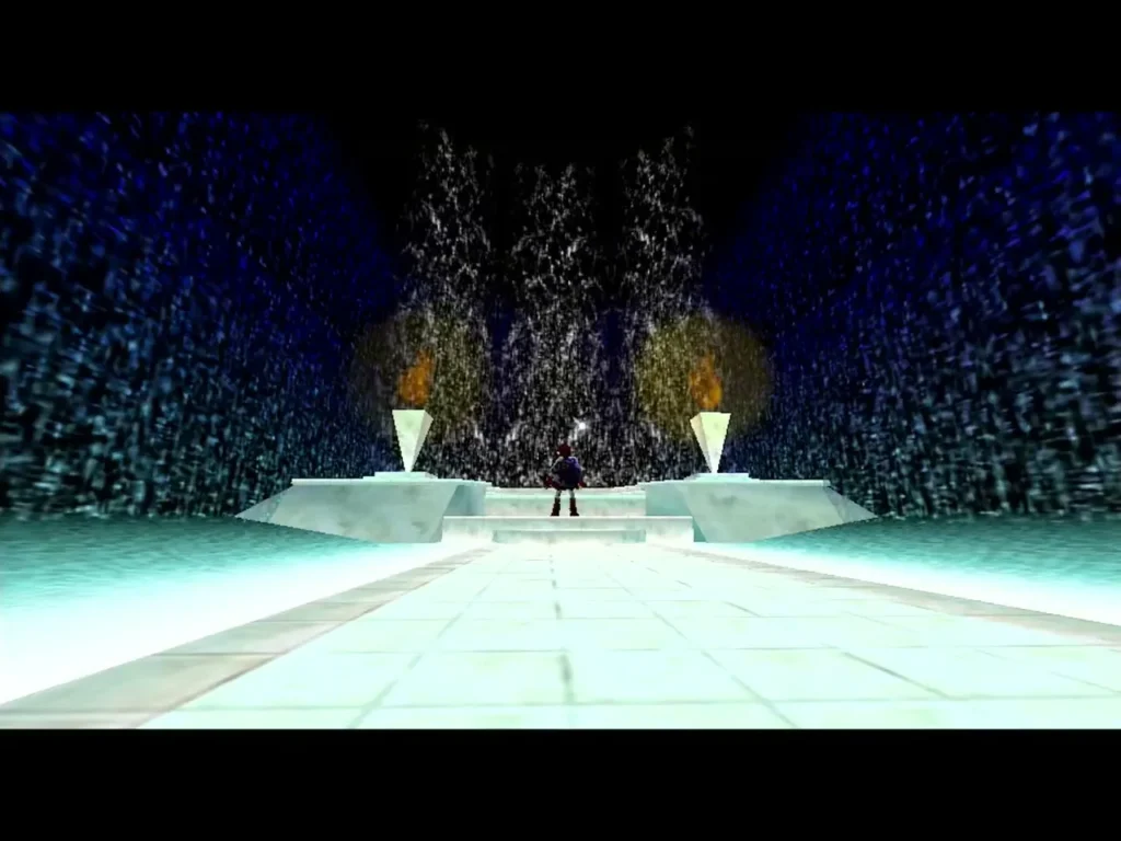 Link standing at the far end of the Great Fairy's fountain room Link standing at the far end of the Great Fairy's fountain room