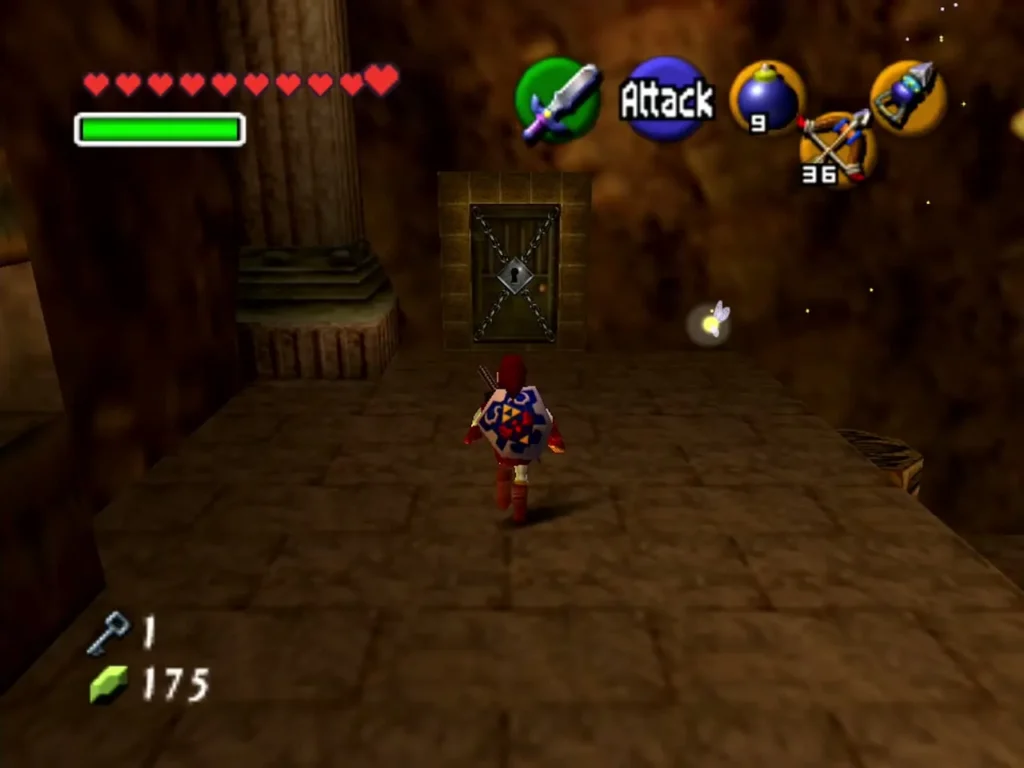 Link facing a stone door in the lava room entrance Link facing a stone door in the lava room entrance