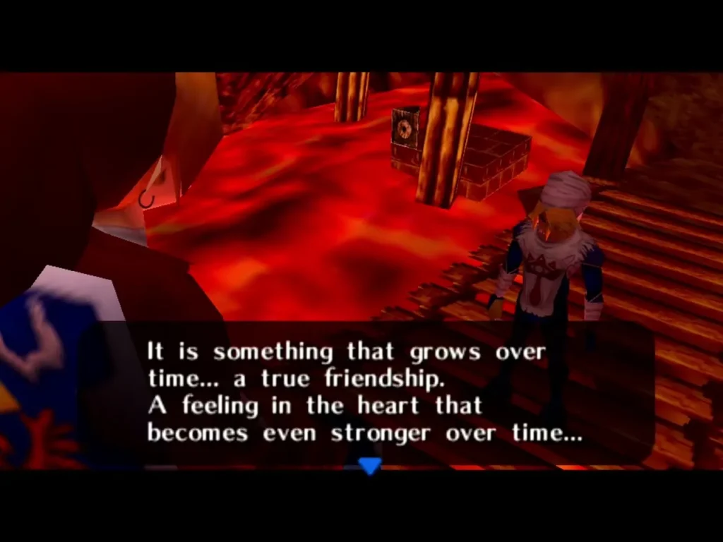 Sheik on the Crater bridge talking to Link about friendship Sheik on the Crater bridge talking to Link about friendship