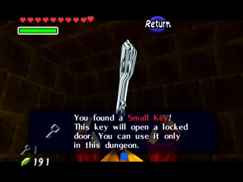 Link holding up a Small Key beside the chest with the complete You found a Small Key box Link holding up a Small Key beside the chest with the complete You found a Small Key box