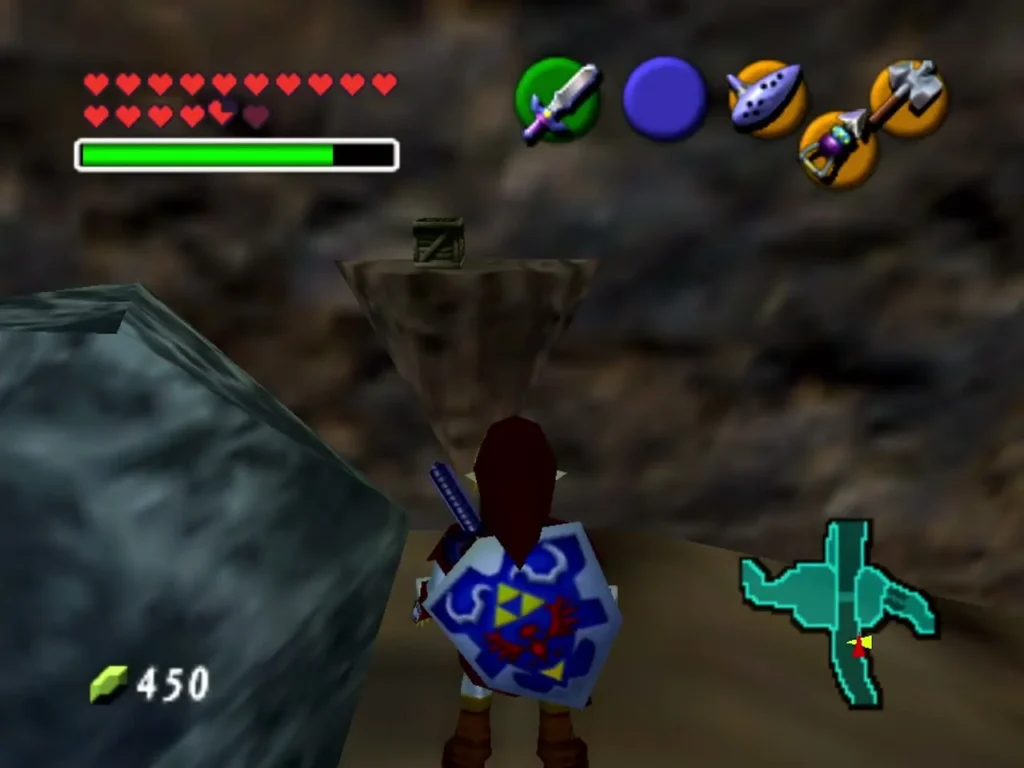 Adult Link on the narrow ledge below the crate in Gerudo Valley Adult Link on the narrow ledge below the crate in Gerudo Valley