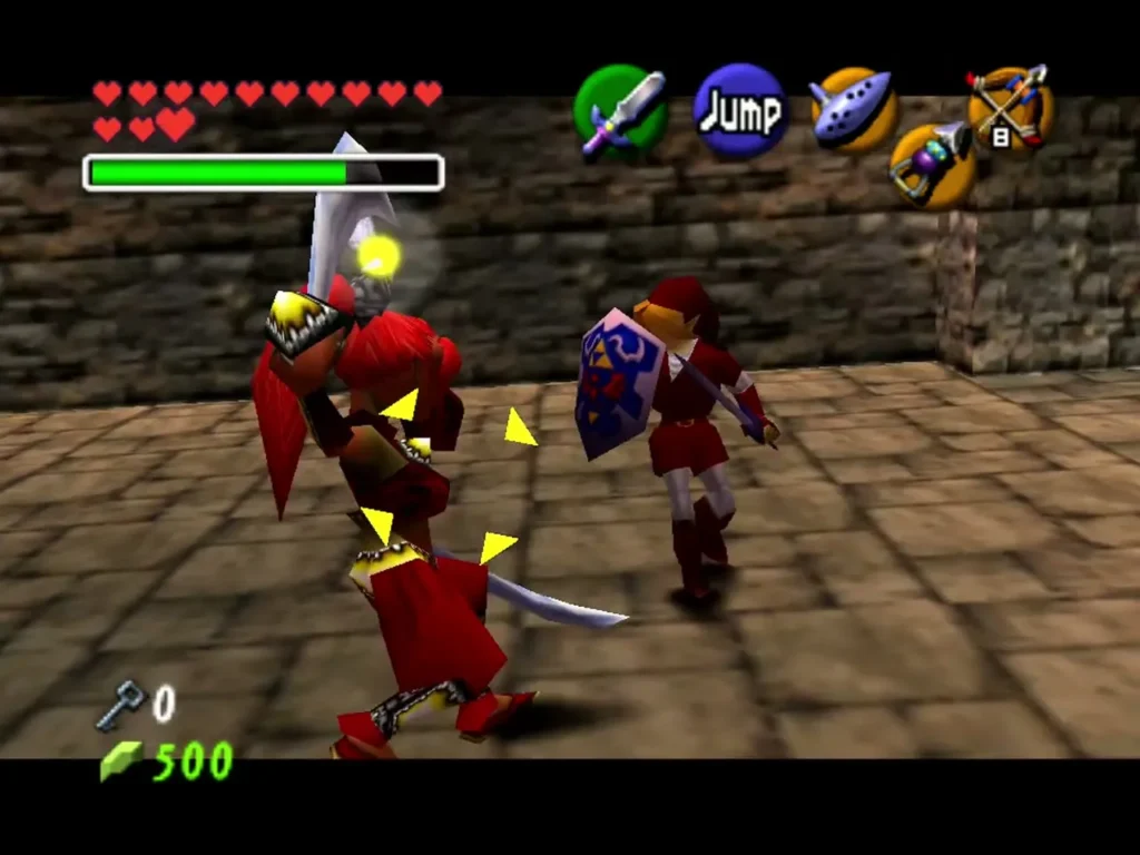 Adult Link blocking a Gerudo thief scimitar strike with his Hylian Shield Adult Link blocking a Gerudo thief scimitar strike with his Hylian Shield