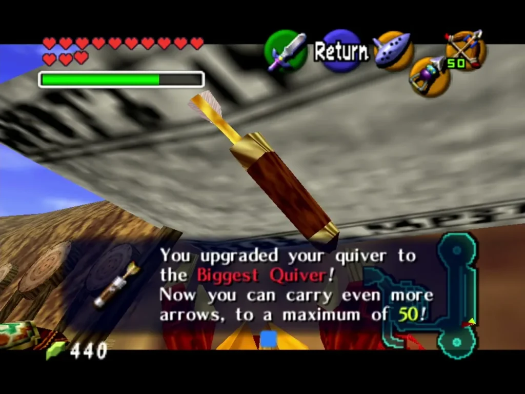 Upgraded quiver box announcing the Biggest Quiver, holding up to 50 arrows Upgraded quiver box announcing the Biggest Quiver, holding up to 50 arrows