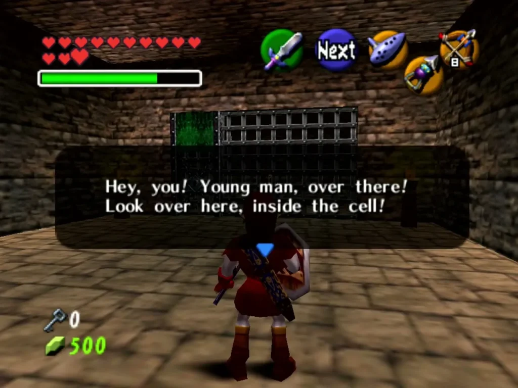 Imprisoned carpenter calling out to Link through the bars of his cell in the Gerudo Fortress Imprisoned carpenter calling out to Link through the bars of his cell in the Gerudo Fortress