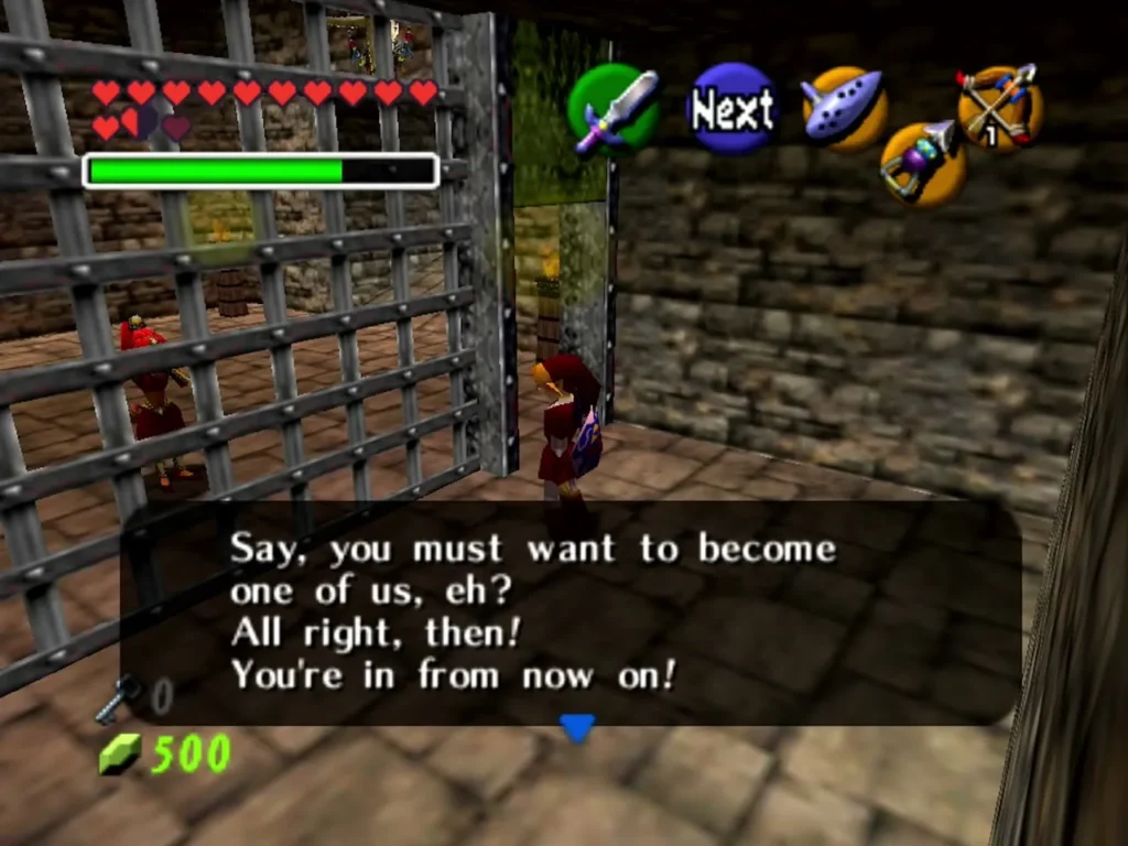 Link at the fortress gate as the Gerudo tells him he is in from now on Link at the fortress gate as the Gerudo tells him he is in from now on