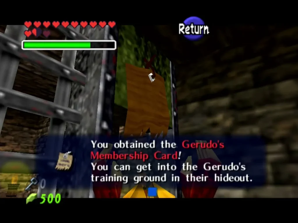 Gerudo's Membership Card obtained, shown with its full message box Gerudo's Membership Card obtained, shown with its full message box