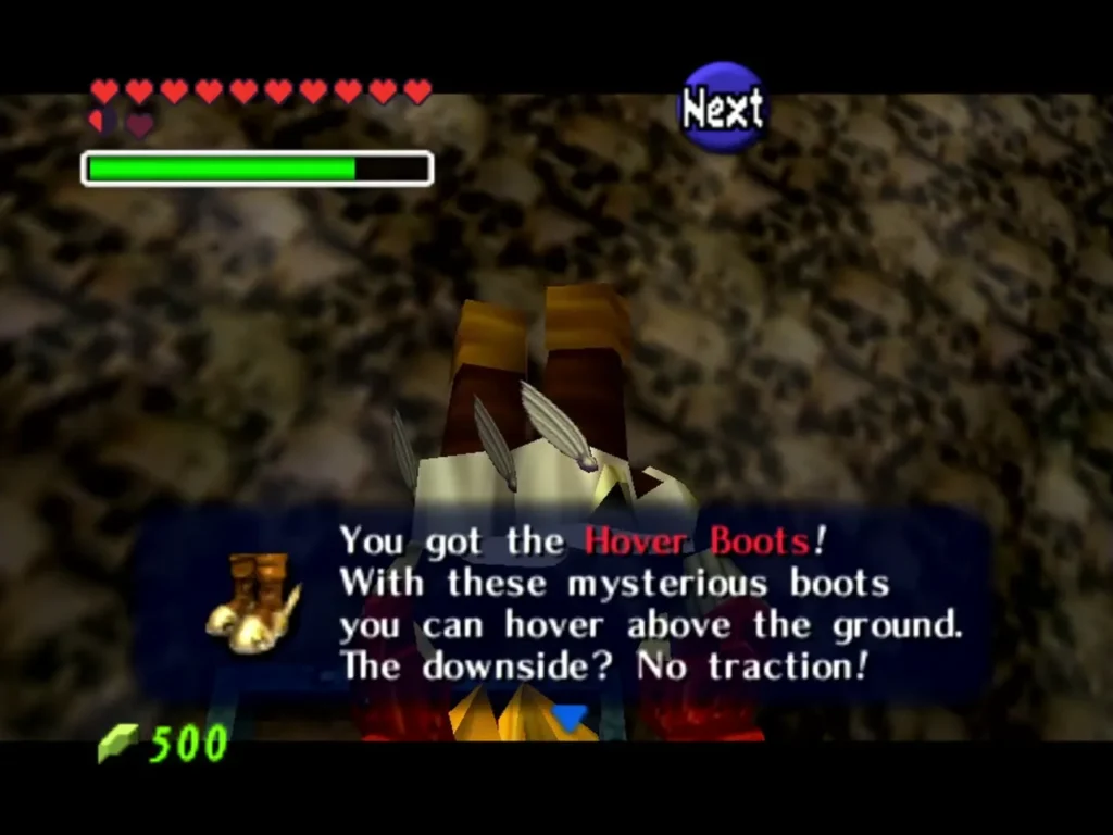 Link holding up the Hover Boots with their item box Link holding up the Hover Boots with their item box