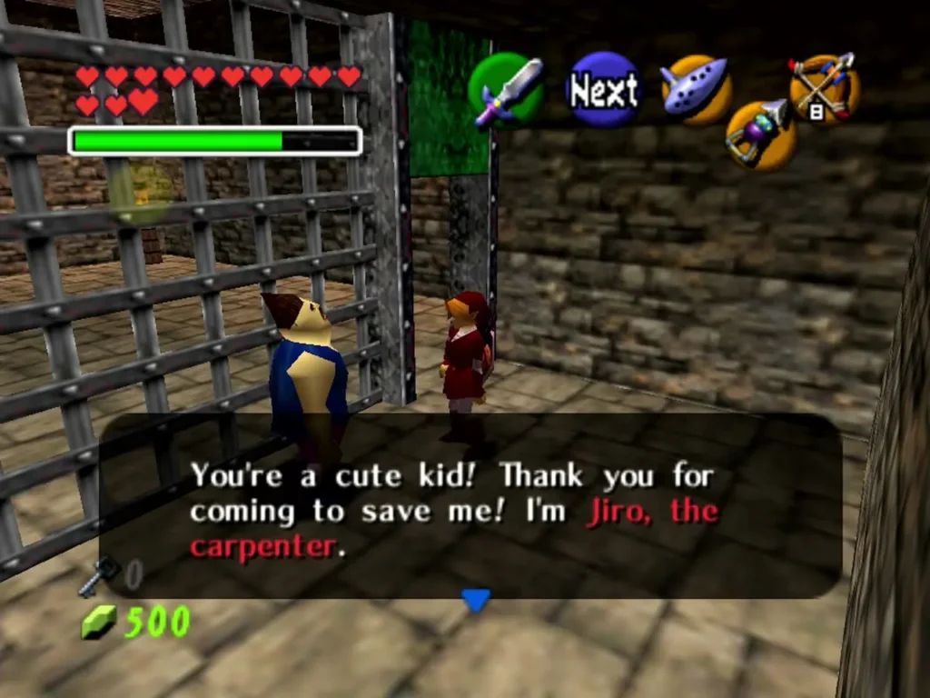 Jiro the carpenter thanking Link from inside his cell in the Gerudo Fortress Jiro the carpenter thanking Link from inside his cell in the Gerudo Fortress