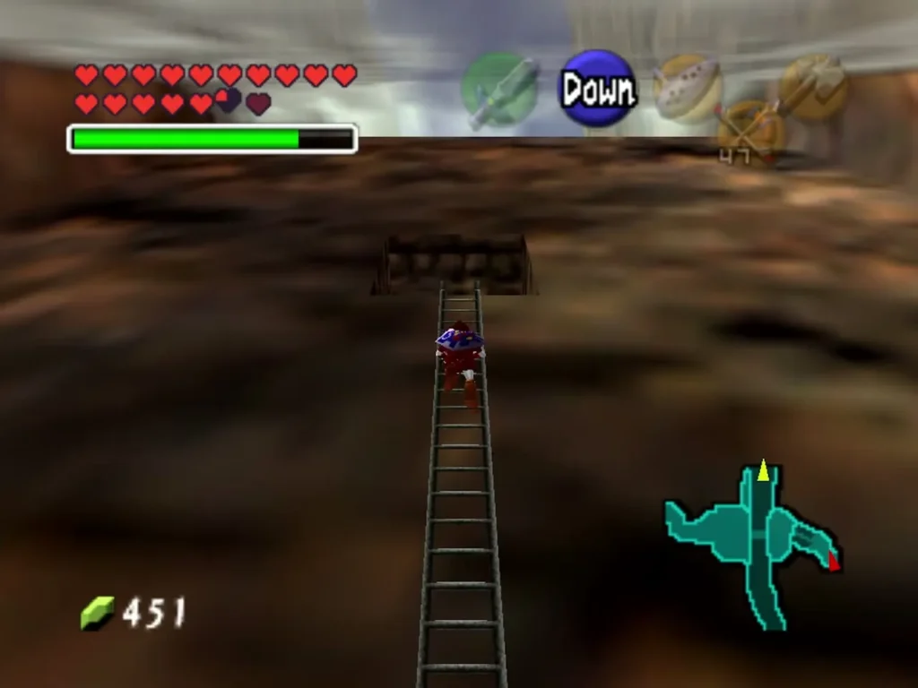 Link climbing the ladder behind the waterfall Link climbing the ladder behind the waterfall