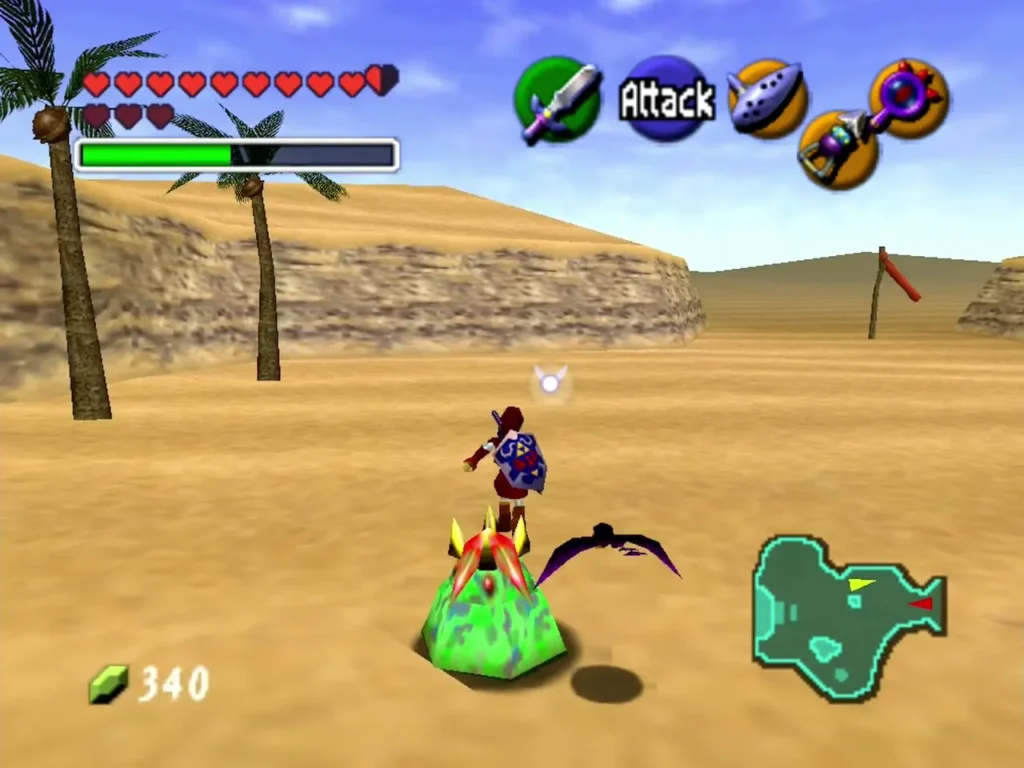 Link stands on a desert mound as the Phantom Guide floats ahead of him Link stands on a desert mound as the Phantom Guide floats ahead of him