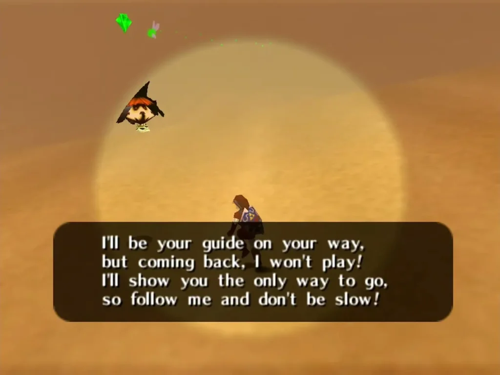 The Phantom Guide floats over the sand with its text box fully shown The Phantom Guide floats over the sand with its text box fully shown