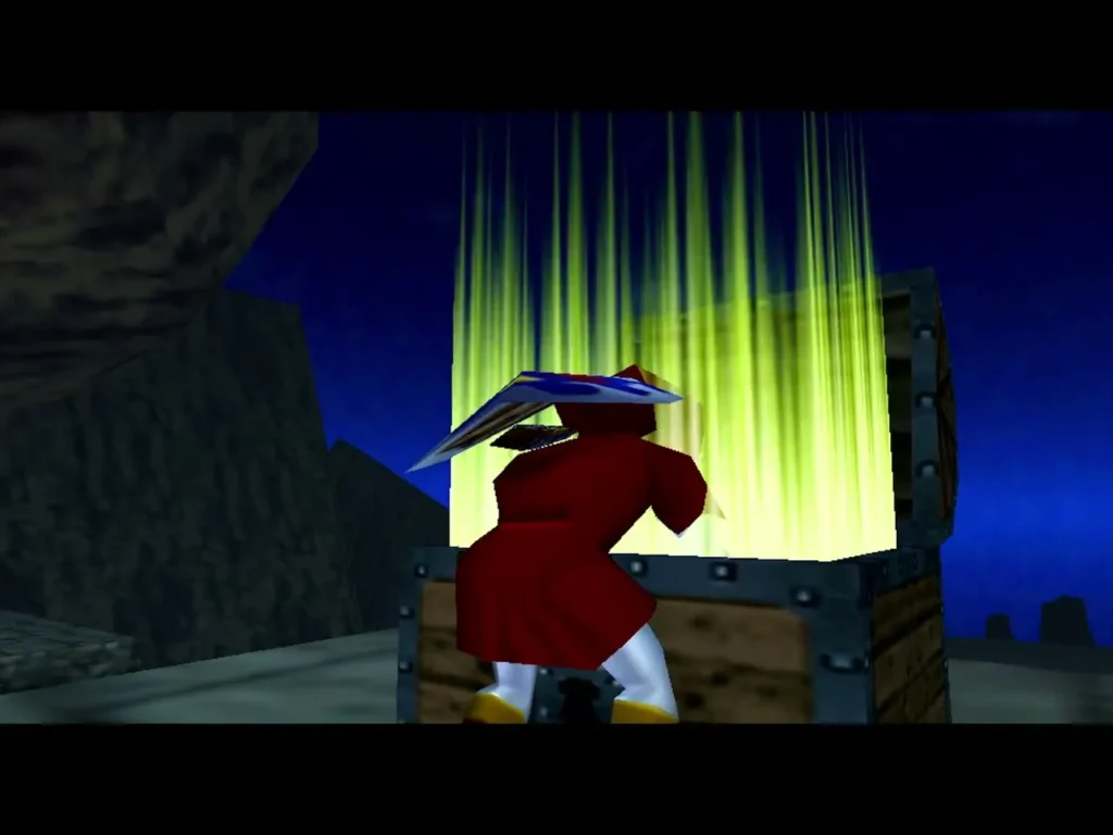 Link opening the roof chest as green light streams out Link opening the roof chest as green light streams out