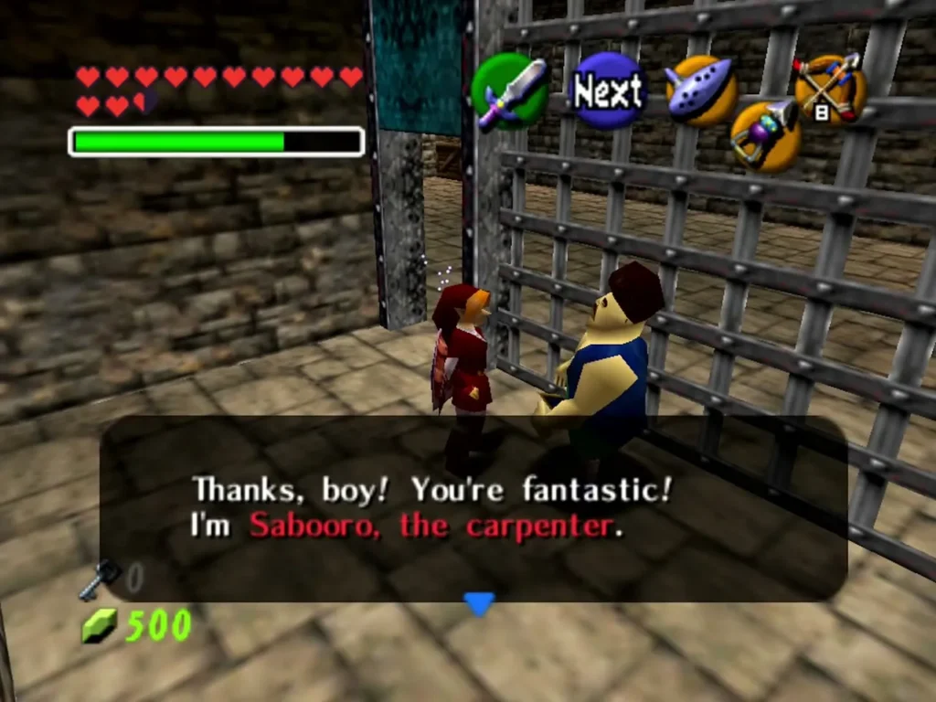 Sabooro the carpenter thanking Link after he is freed from his cell Sabooro the carpenter thanking Link after he is freed from his cell