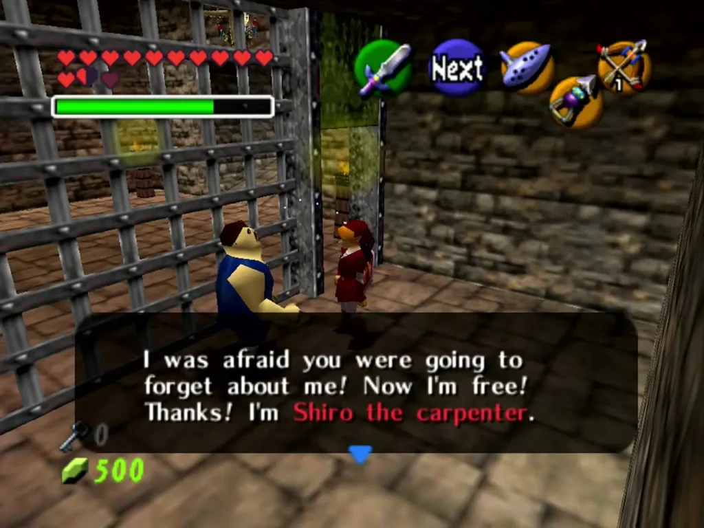 Shiro the carpenter thanking Link after being freed from his cell Shiro the carpenter thanking Link after being freed from his cell