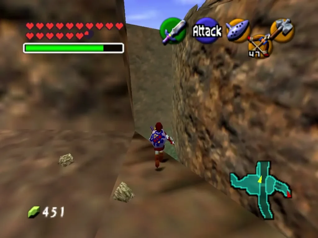 Link on the rocky ledge beside the water in Gerudo Valley Link on the rocky ledge beside the water in Gerudo Valley