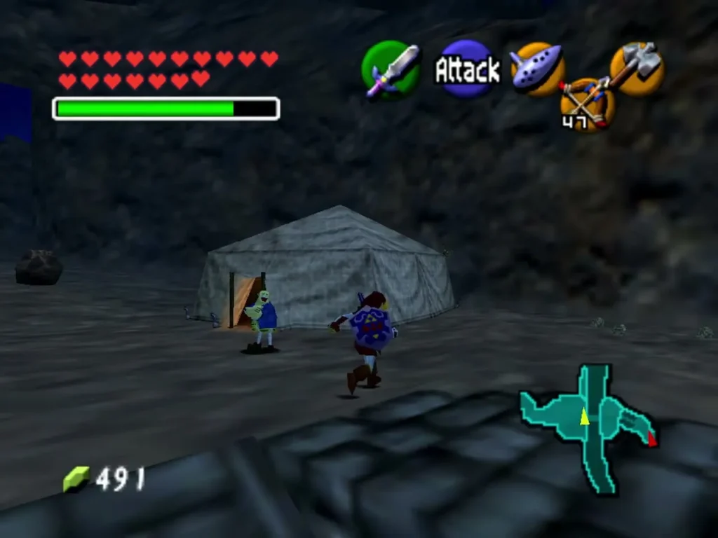 Adult Link beside the carpenters' tent in Gerudo Valley at night Adult Link beside the carpenters' tent in Gerudo Valley at night