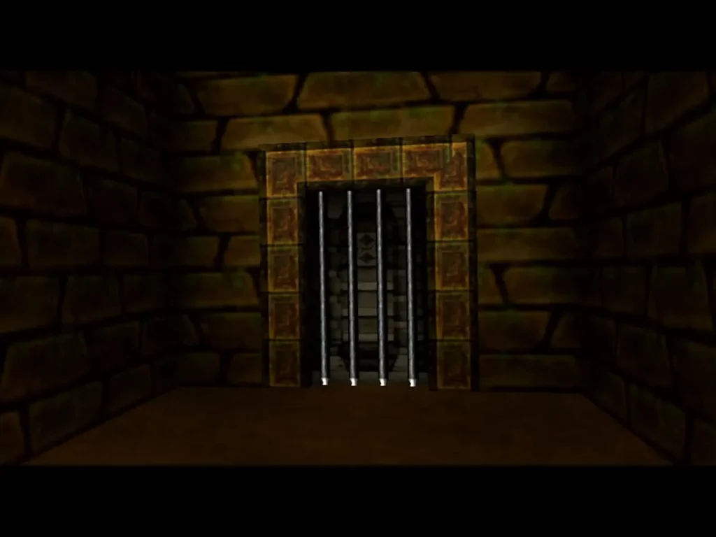 Barred door at the end of a stone room in the Gerudo Training Ground Barred door at the end of a stone room in the Gerudo Training Ground