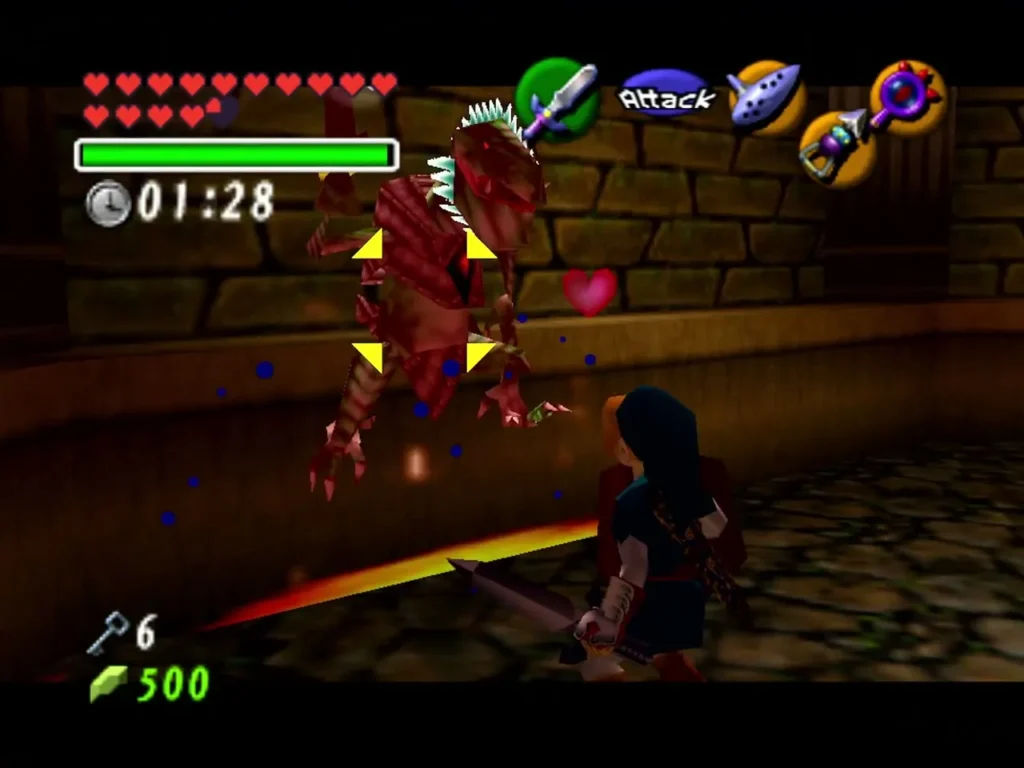 Link fighting a Dinalfos in the timed room with 1:28 left on the clock Link fighting a Dinalfos in the timed room with 1:28 left on the clock