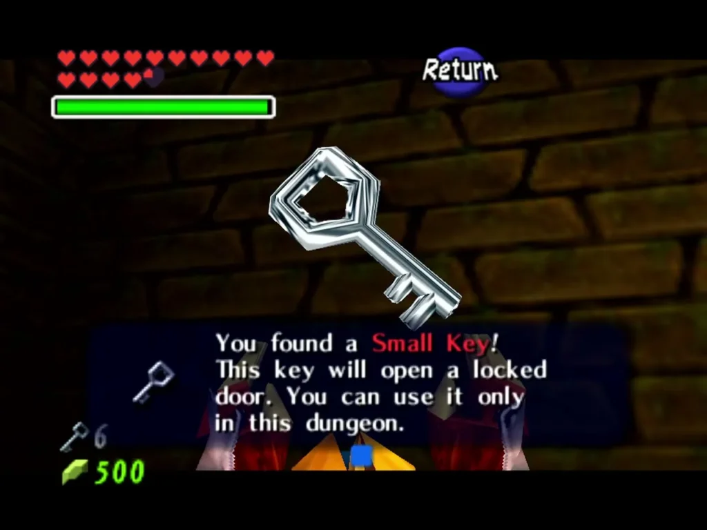 Link holding up a Small Key with the complete message box Link holding up a Small Key with the complete message box