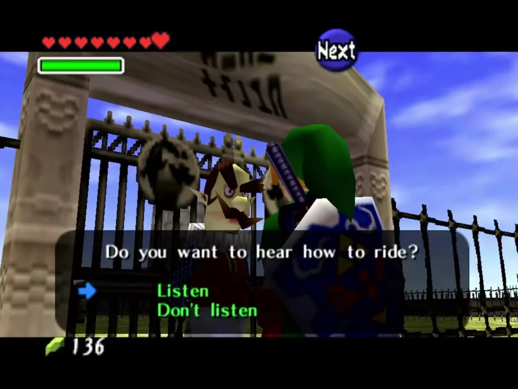 Ingo at the ranch gate asking Link if he wants to hear how to ride