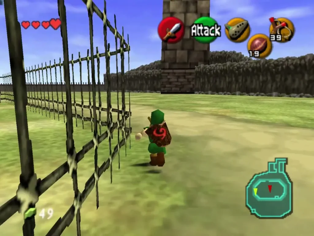 Child Link walking along the paddock fence toward the ranch storage tower