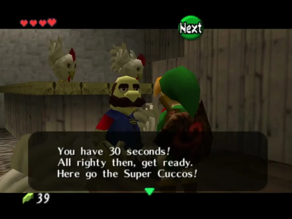 Talon telling Link he has 30 seconds to find the Super Cuccos