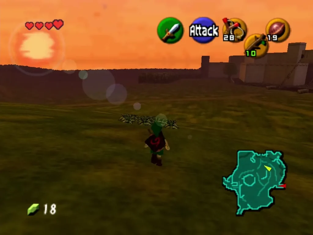 Adult Link crossing the Field with the castle walls at sunset Adult Link crossing the Field with the castle walls at sunset