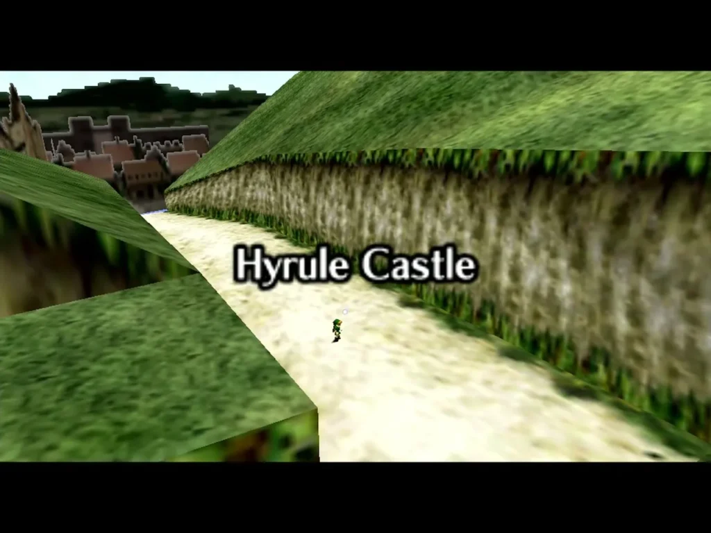 Hyrule Castle name card over the road leading to the castle Hyrule Castle name card over the road leading to the castle