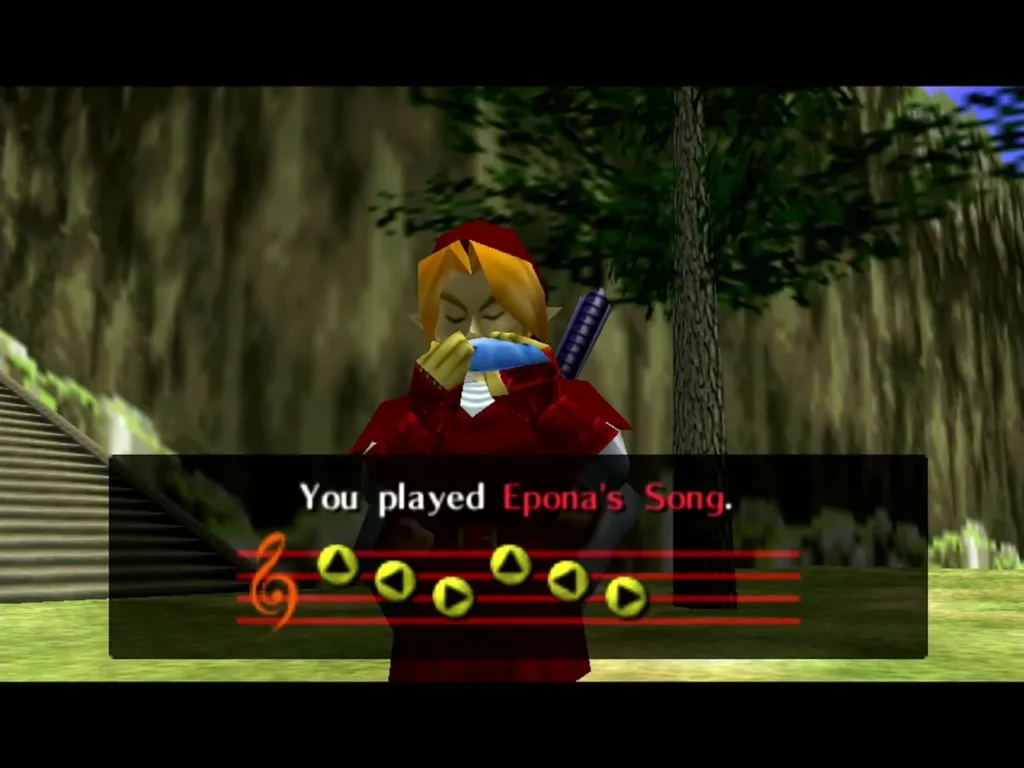 Link playing Epona's Song on the Ocarina with the You played box Link playing Epona's Song on the Ocarina with the You played box