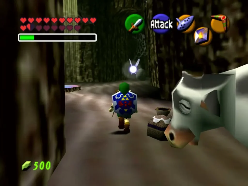 Link beside the cow in the cobwebbed grotto room Link beside the cow in the cobwebbed grotto room