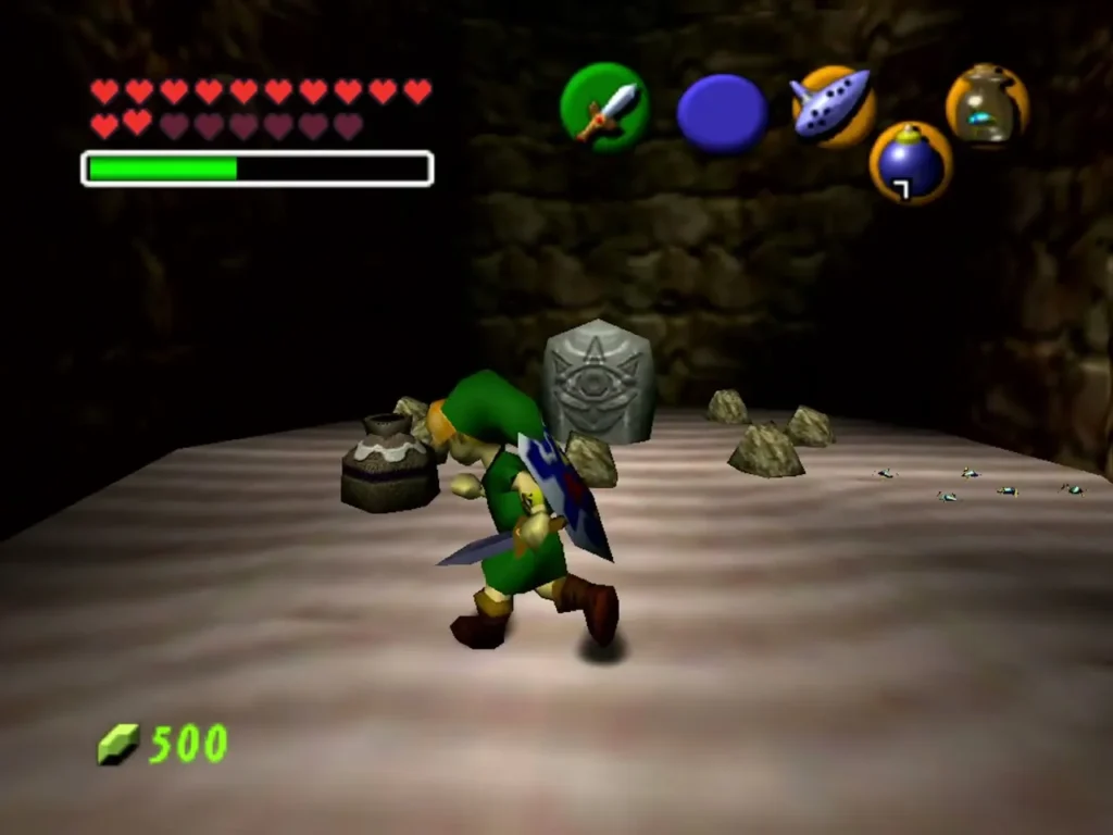 Gossip Stone and a pot in the grotto room beside Link Gossip Stone and a pot in the grotto room beside Link