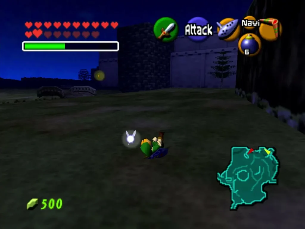 Link at night on Hyrule Field with Navi glowing beside him Link at night on Hyrule Field with Navi glowing beside him