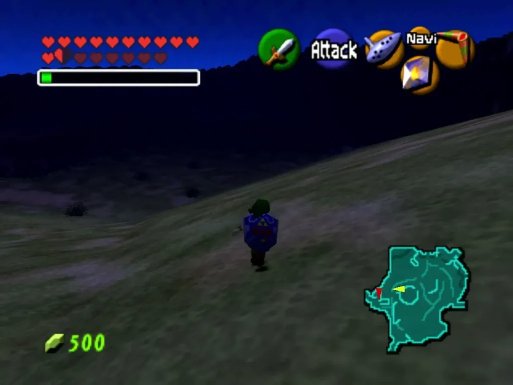 Link walking across the open Field at night Link walking across the open Field at night