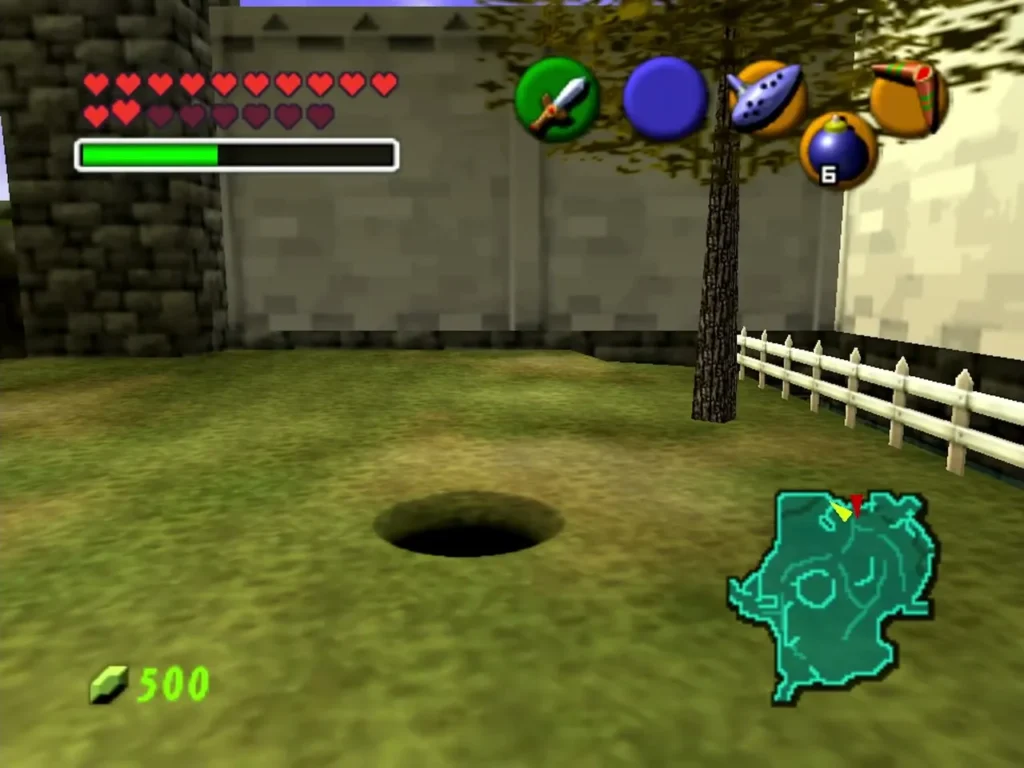 Link beside a hole in the Field where a rock was smashed Link beside a hole in the Field where a rock was smashed