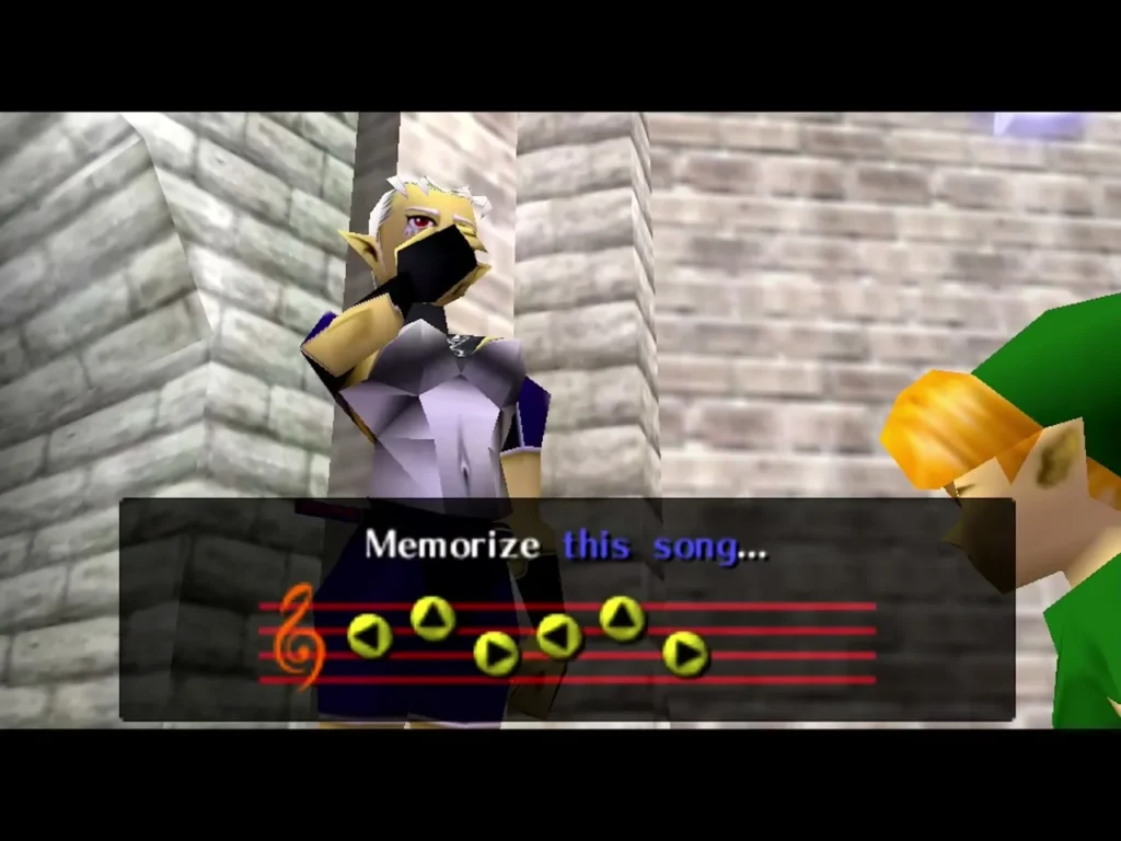 Sheik teaching Link the melody, with the Memorize this song box Sheik teaching Link the melody, with the Memorize this song box