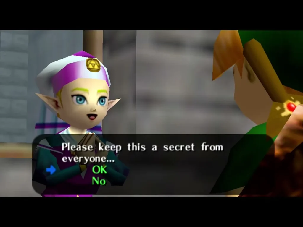 Zelda asking Link to keep the secret, with OK and No choices Zelda asking Link to keep the secret, with OK and No choices