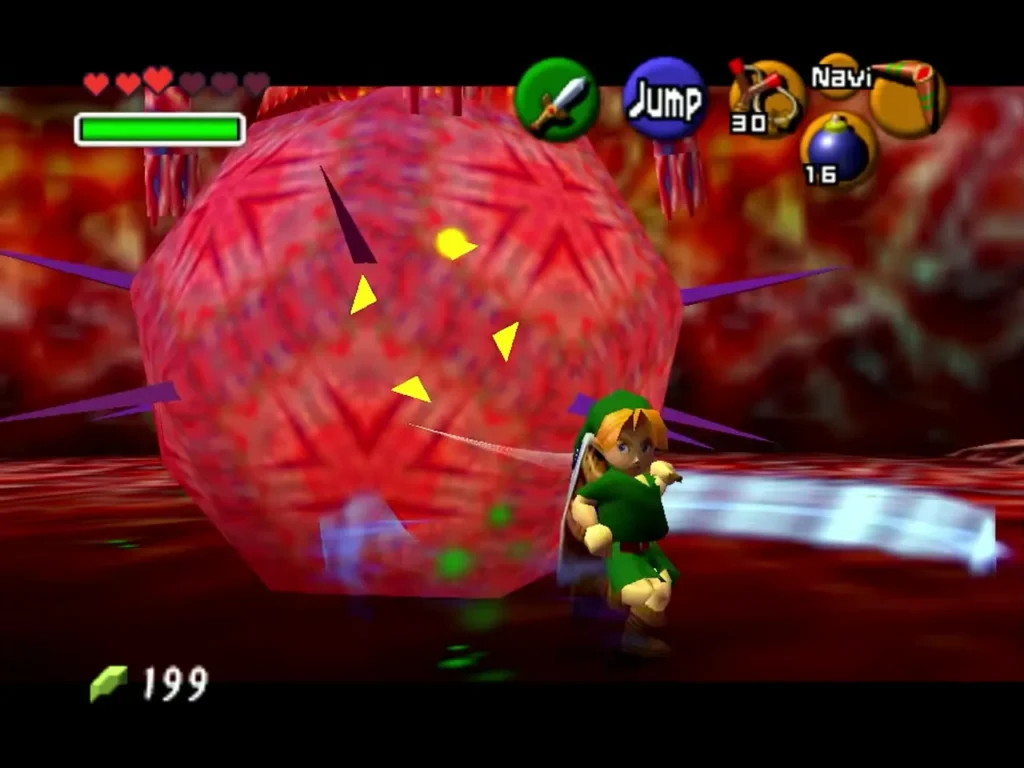 Link slashing the bloated Barinade as it fires bolts of electricity in every direction