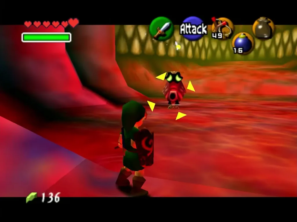 A red Biri floating in front of Link in the tunnel