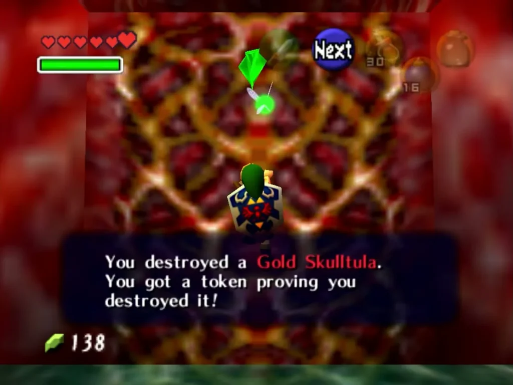 Dialogue box saying Link destroyed a Gold Skulltula and got its token