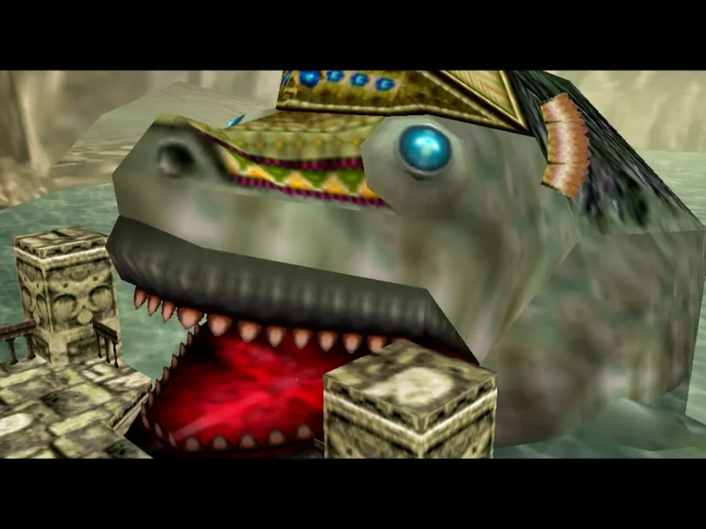 Lord Jabu-Jabu's face with its mouth wide open, teeth showing