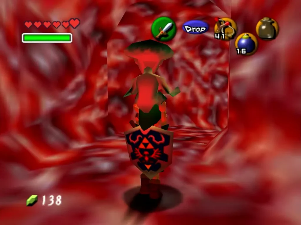 Link carrying Princess Ruto through the red tunnel