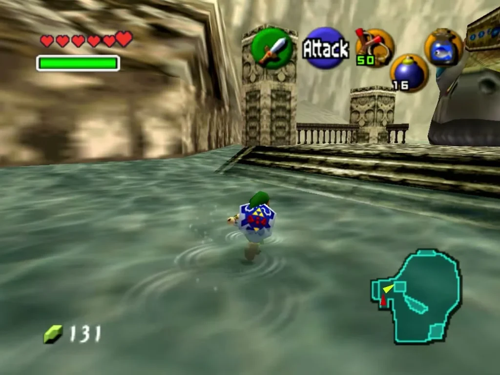Link swimming through the water toward Lord Jabu-Jabu