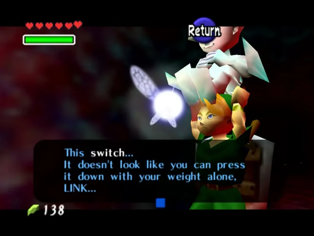 Navi's box saying the switch cannot be pressed down with Link's weight alone