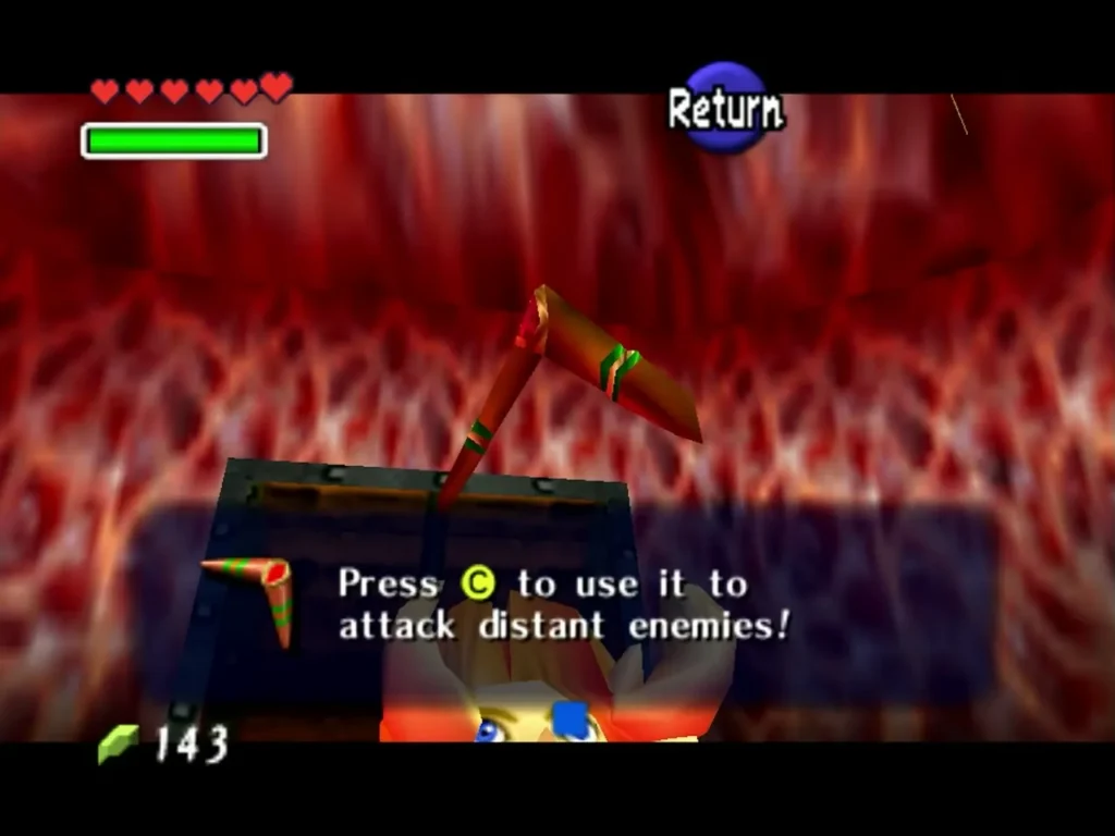 Dialogue box saying to press C to use the Boomerang on distant enemies