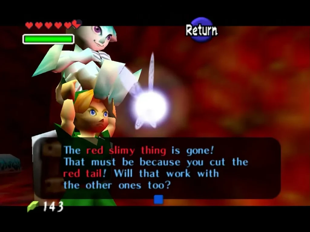 Text box saying the red slimy thing is gone after the tentacle is cut in Jabu-Jabu's Belly