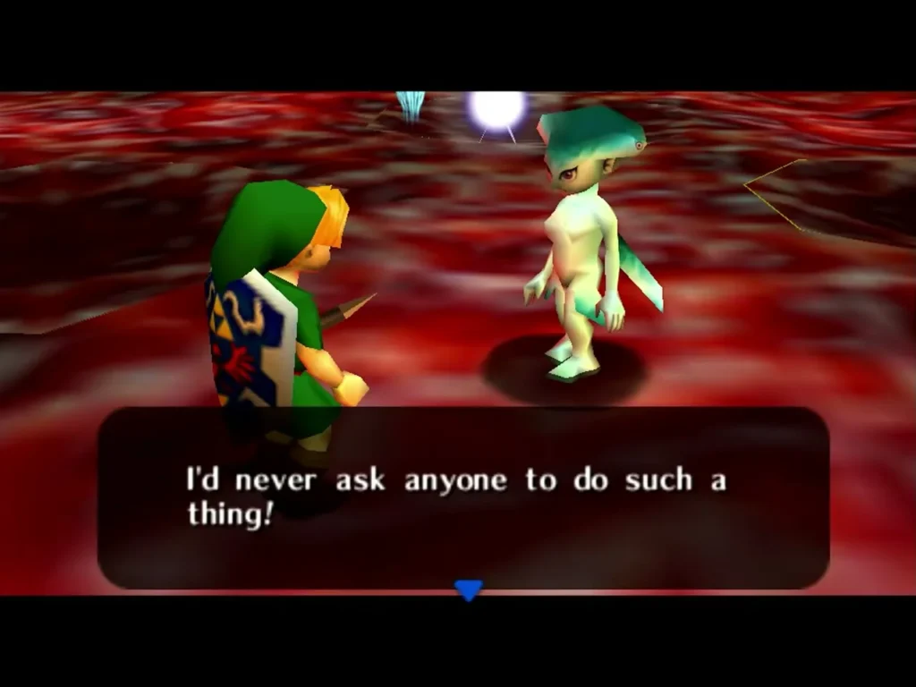 Princess Ruto facing Link during a dialogue box