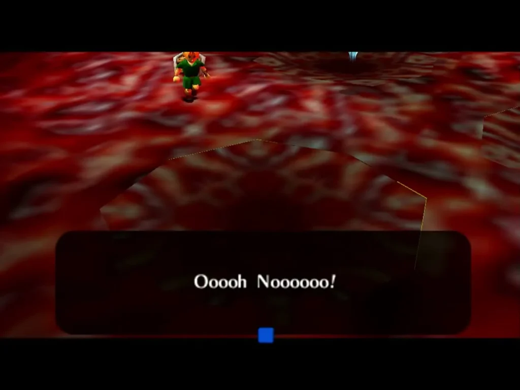 Dialogue box reading Oooh Nooooo as Link stands across the red room