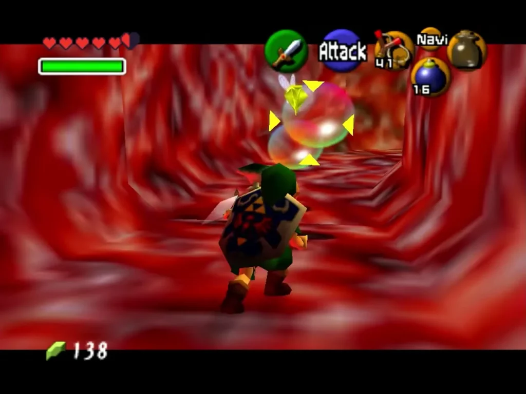 Link facing a Shabom bubble in the red tunnel